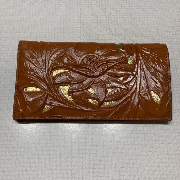 Like New Patricia Nash Cognac Evelyn Style Leather Wallet with cut outs - Picture 1 of 9